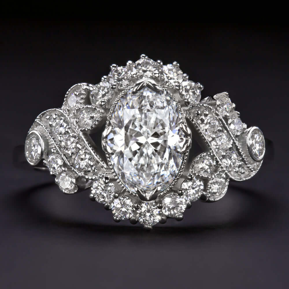 1.5 CARAT GIA CERTIFIED DIAMOND VINTAGE STYLE RING OVAL CUT ENGAGEMENT ART DECO