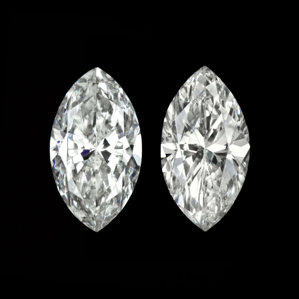 0.79c F-G SI1-SI2 MARQUISE CUT DIAMOND STUD EARRINGS MATCHING PAIR ACCENT STONES