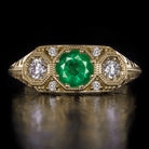 NATURAL EMERALD DIAMOND ART DECO RING VINTAGE STYLE YELLOW GOLD GREEN COCKTAIL