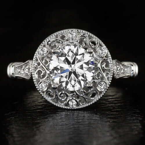 3/4ct LAB CREATED DIAMOND RING VINTAGE STYLE COCKTAIL FILIGREE HALO IDEAL ROUND
