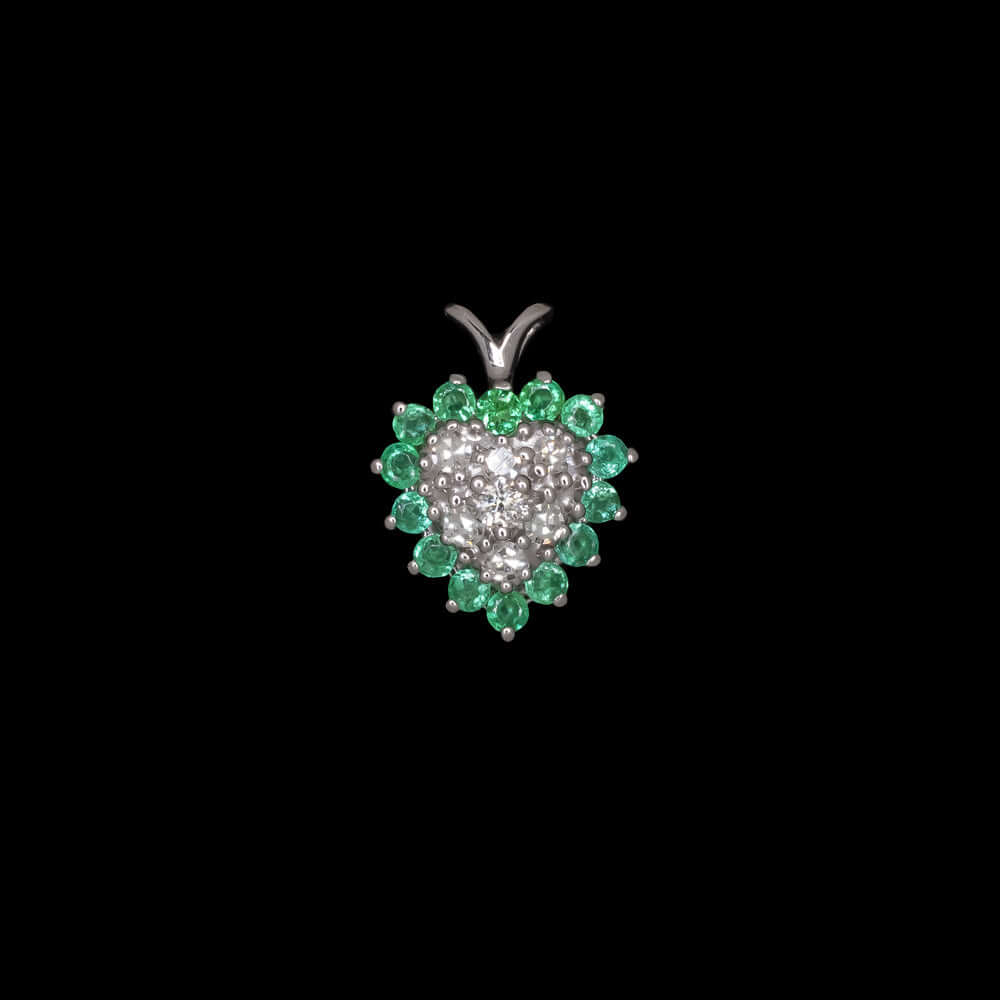 DIAMOND EMERALD HEART PENDANT 14k WHITE GOLD NECKLACE CLASSIC SIMPLE NATURAL