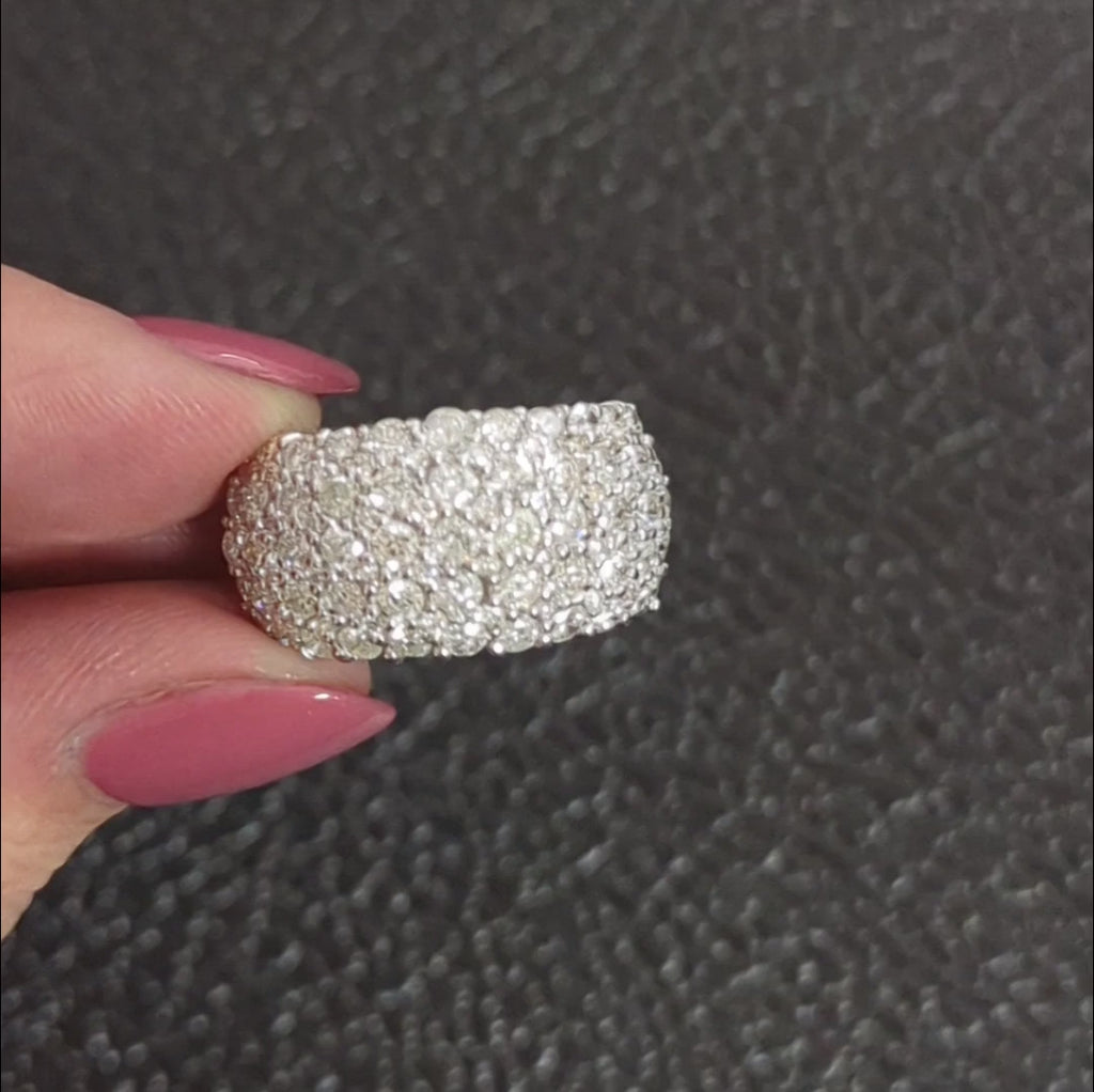 3 CARAT NATURAL DIAMOND COCKTAIL BAND WIDE PAVE CLUSTER RING BIG 14k WHITE GOLD