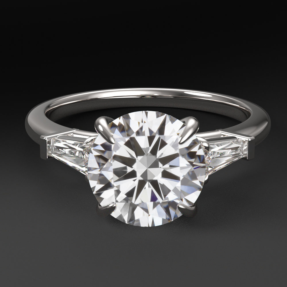 Translunar Round Diamond Ring With Tapered Baguettes Round