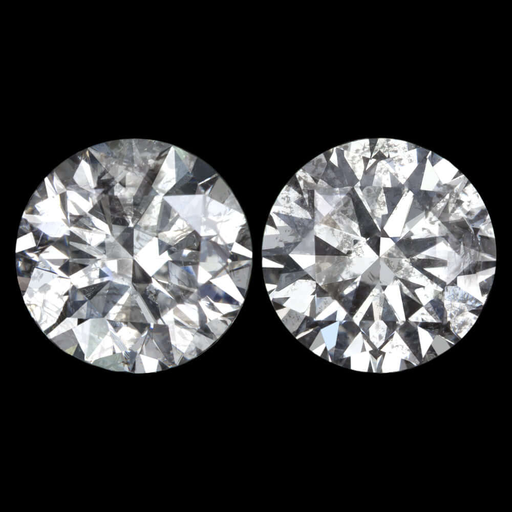 2 CARAT ROUND BRILLIANT CUT NATURAL DIAMOND STUD EARRINGS MATCHING PAIR 2ct RBC