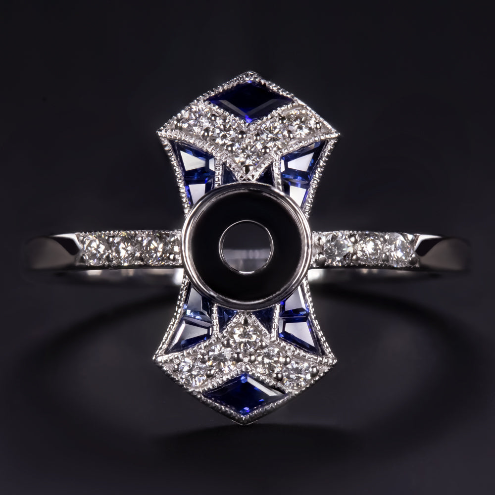SAPPHIRE DIAMOND WHITE GOLD RING SETTING EDWARDIAN VINTAGE ANTIQUE