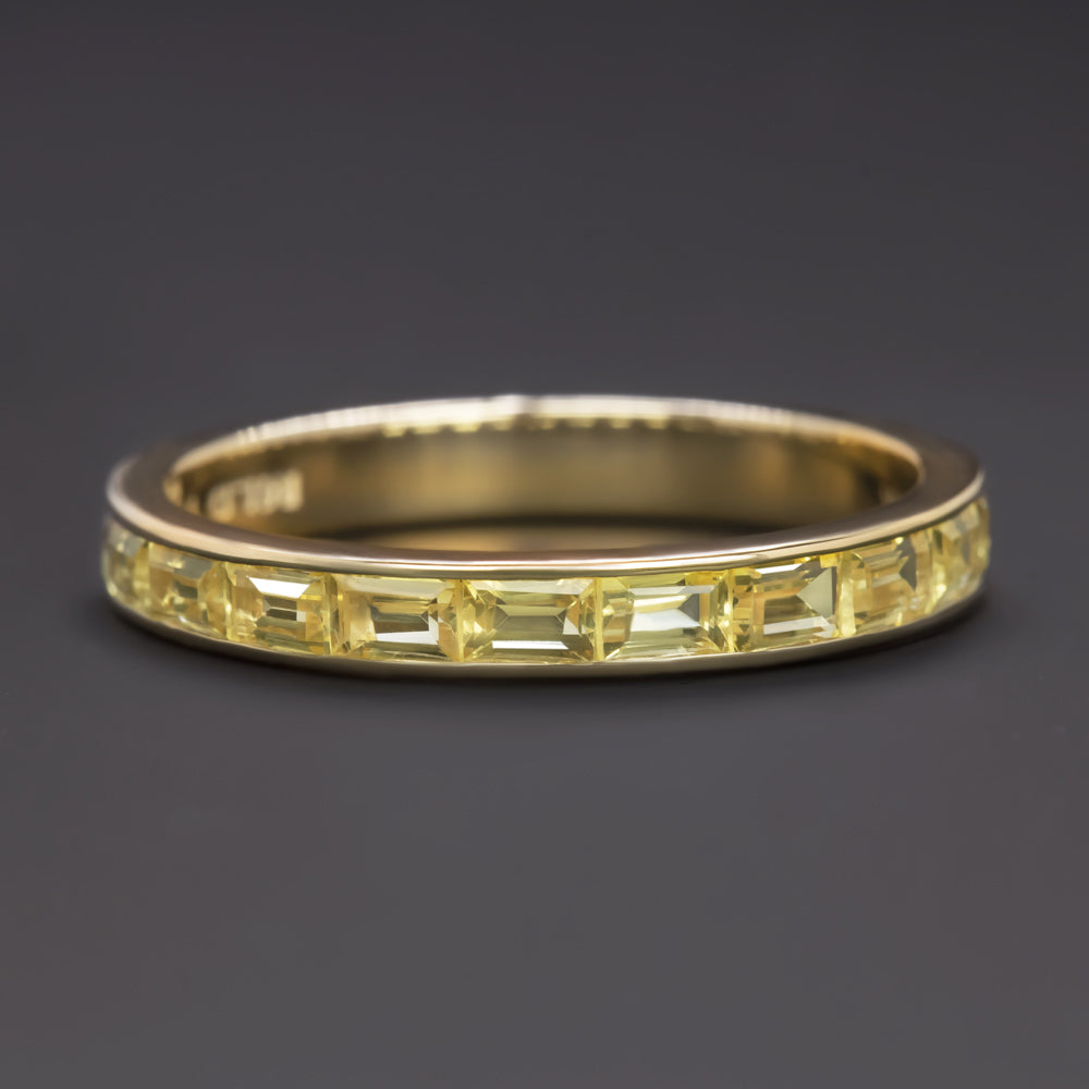 NATURAL YELLOW SAPPHIRE STACKING RING WEDDING BAND 14k GOLD BAGUETTE CUT CHANNEL