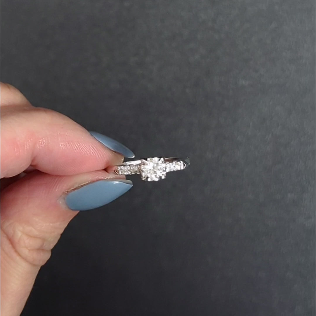 0.30ct OLD EUROPEAN CUT DIAMOND VINTAGE ENGAGEMENT RING CLASSIC 14k WHITE GOLD