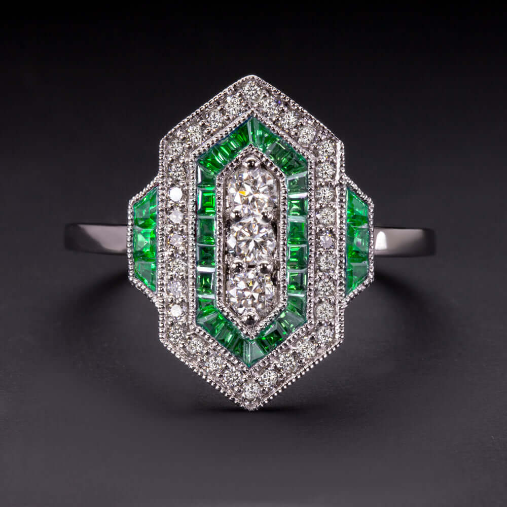 Petite Vintage Emerald and Diamond Ring