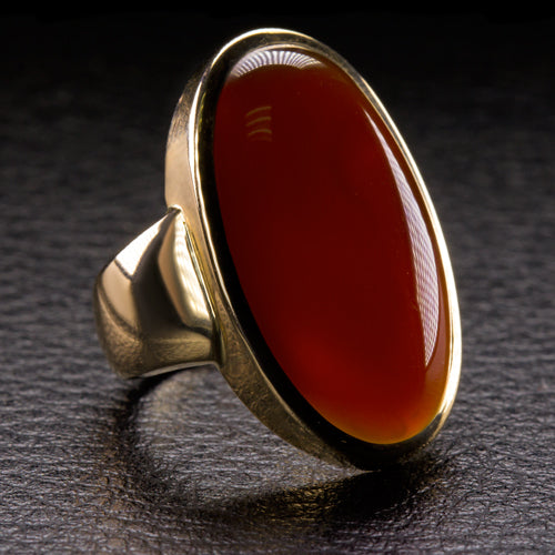 VINTAGE CARNELIAN CABOCHON RING 14k YELLOW GOLD 26m LONG BIG COCKTAIL RED ESTATE