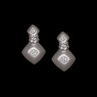 VINTAGE DIAMOND WHITE GOLD STUD DROP EARRINGS 80s RETRO FLUSH SET SATIN ESTATE