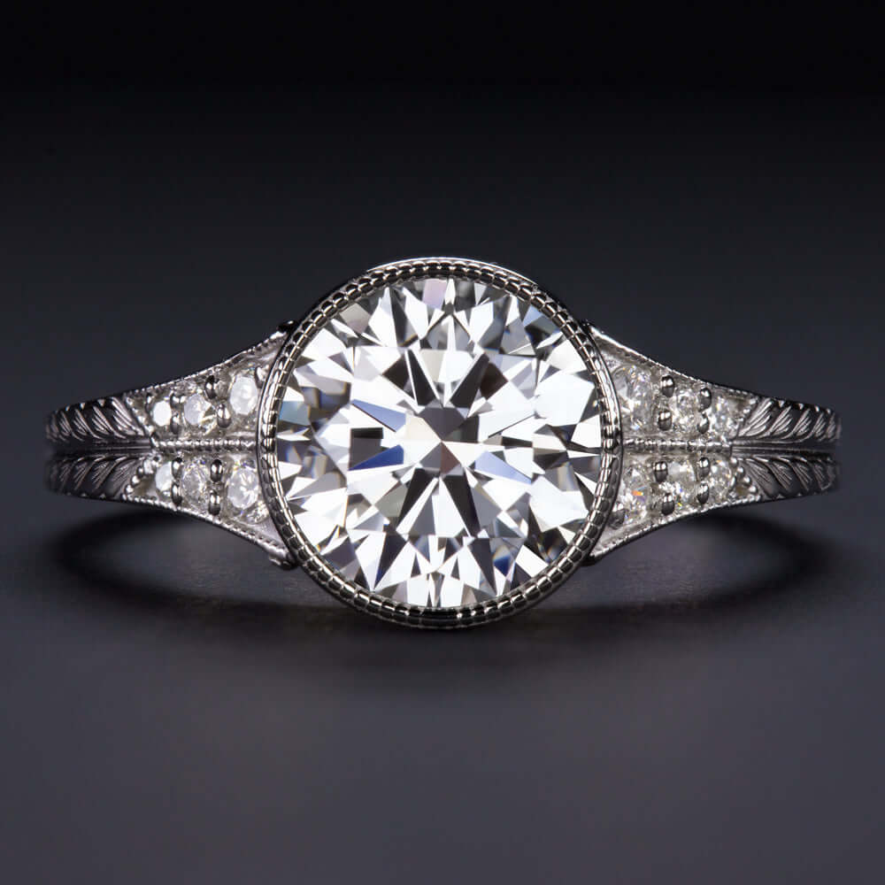 2 CARAT LAB CREATED DIAMOND ENGAGEMENT RING G VS2 IDEAL ROUND CUT VINTAGE 2CT