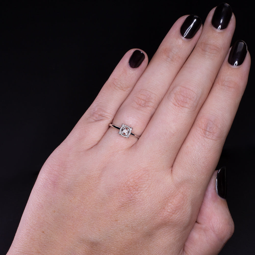 HIDDEN HALO DIAMOND ENGAGEMENT RING SETTING 6.5mm 7mm ROUND 14k WHITE GOLD MOUNT