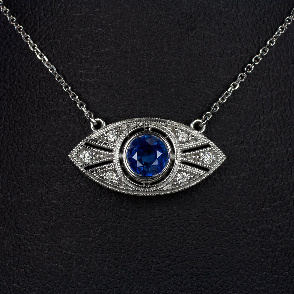 Art Deco Silver Sapphire Paste Pendant Necklace 