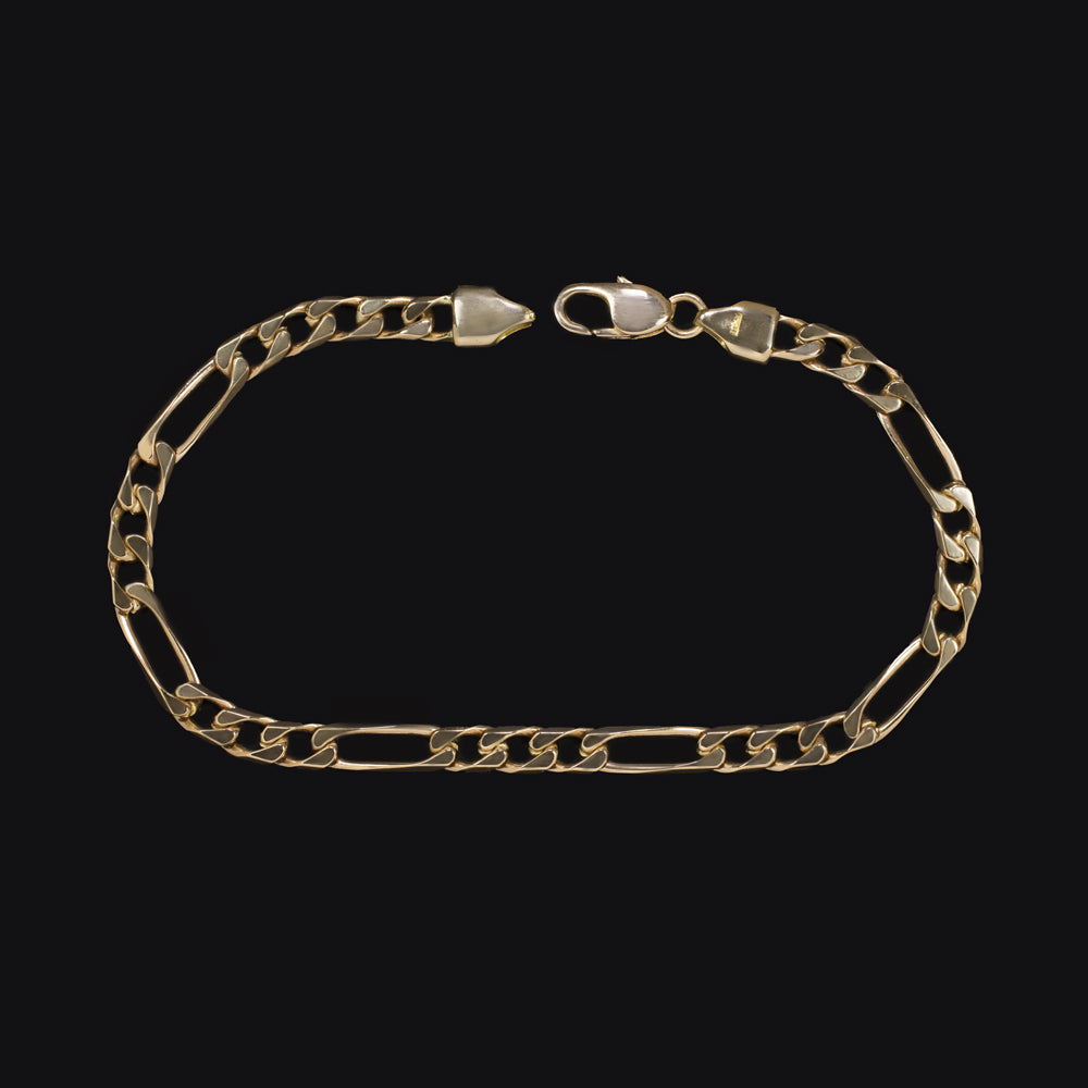 SOLID 14k YELLOW GOLD FIGARO LINK CHAIN BRACELET 13gm FLAT CURB