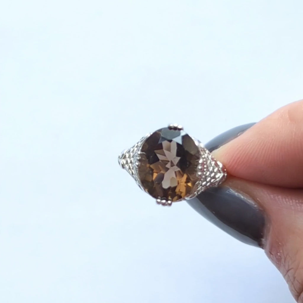 CITRINE STERLING SILVER VINTAGE STYLE RING ART DECO OVAL SHAPE FILIGREE YELLOW