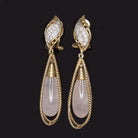 ROSE QUARTZ 0.50ct DIAMOND DROP EARRINGS 14k YELLOW GOLD DANGLE CAGE TEARDROP