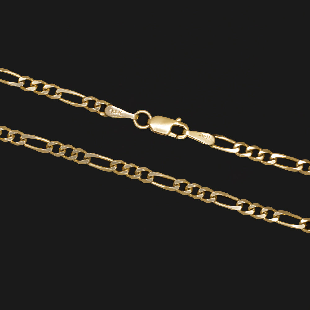 SOLID 14K YELLOW GOLD FIGARO CHAIN 24in 3mm ITALIAN MENS LADIES CLASSIC NECKLACE