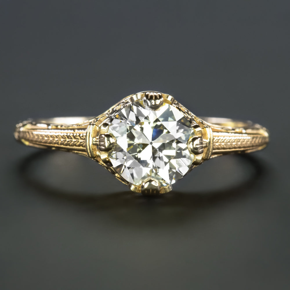 1 CARAT OLD CUT DIAMOND ENGAGEMENT RING VINTAGE STYLE 14k YELLOW GOLD ...