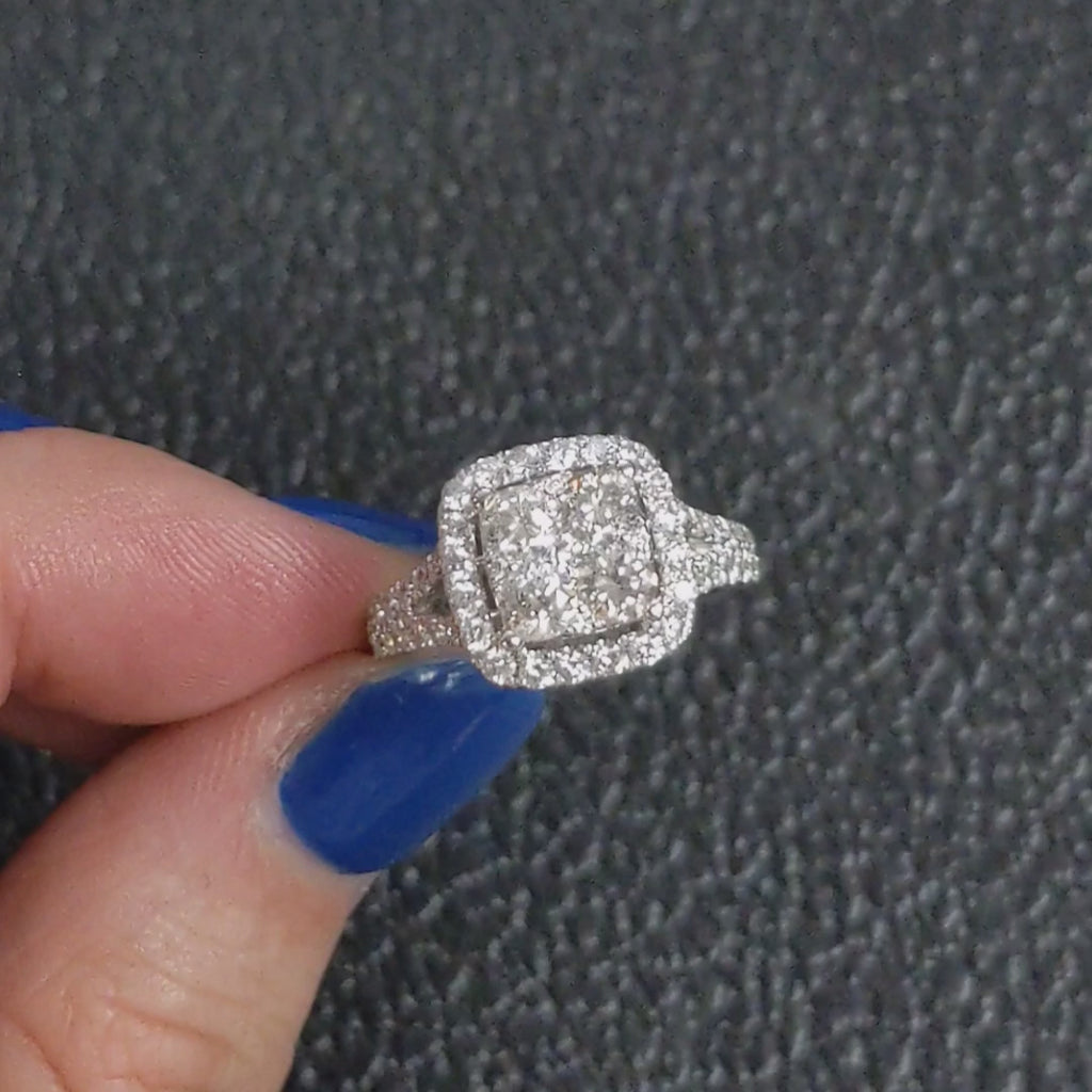 12mm NATURAL DIAMOND COCKTAIL RING 1.70ct HALO ILLUSION SETTING 14k WHITE GOLD