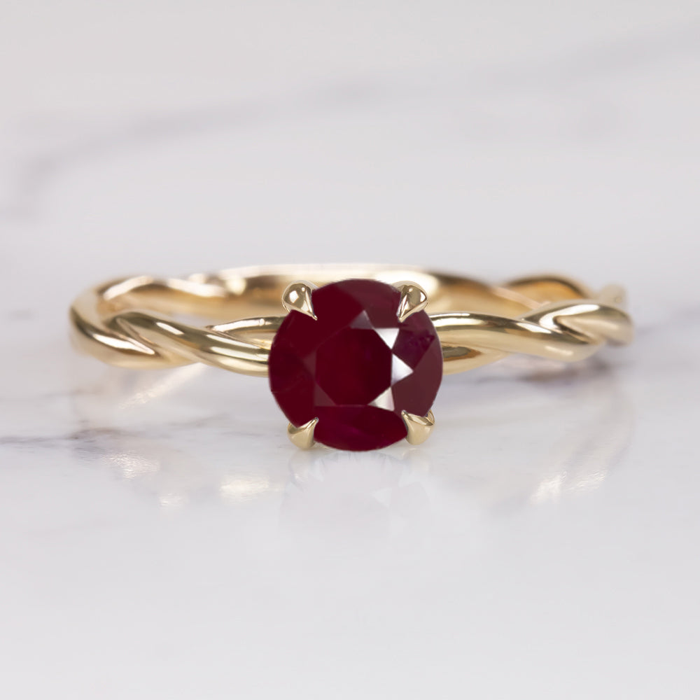 1.5 CARAT NATURAL RUBY SOLITAIRE RING ROUND CUT 14k YELLOW GOLD TWIST ...