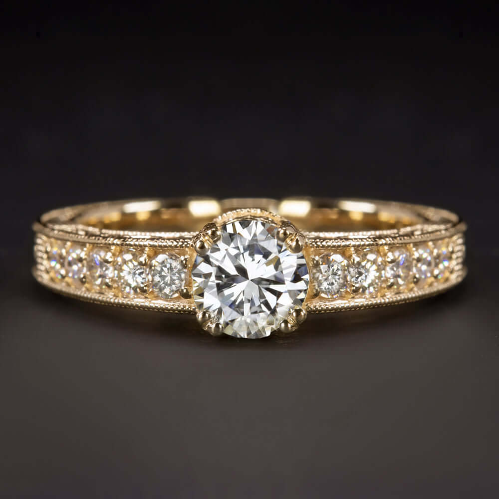 0.80ct VINTAGE STYLE DIAMOND ENGAGEMENT RING J SI2 ROUND CUT 14k YELLOW GOLD