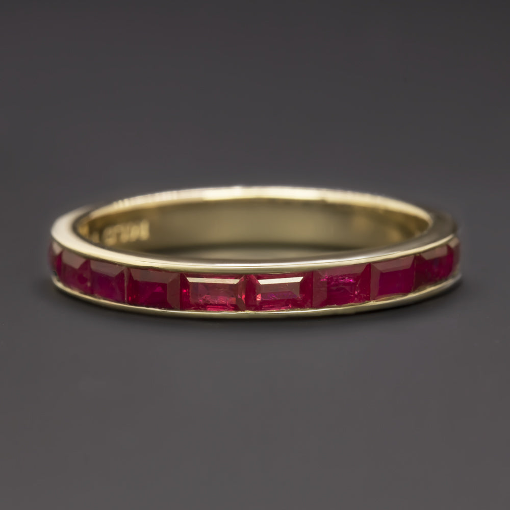 NATURAL RUBY STACKING RING 14k YELLOW GOLD WEDDING BAND BAGUETTE CHANNEL SET