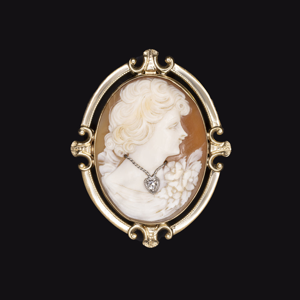 VINTAGE CAMEO PENDANT YELLOW GOLD BROOCH VICTORIAN NECKLACE PIN