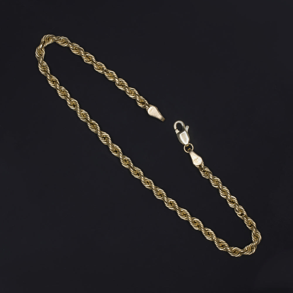 SOLID 10K YELLOW GOLD TWISTED ROPE CHAIN BRACELET 3mm MENS LADIES CLASSIC SIMPLE