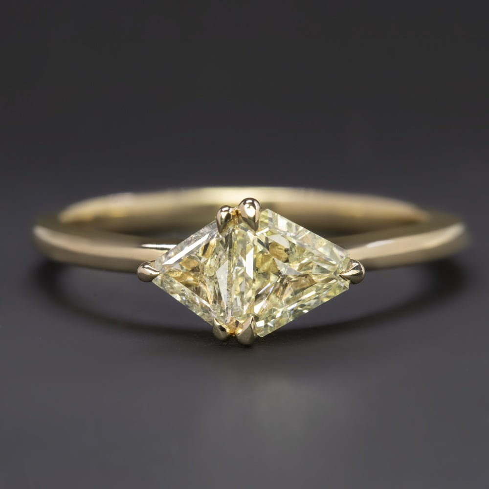 TRILLION DIAMOND COCKTAIL RING FANCY YELLOW GEOMETRIC