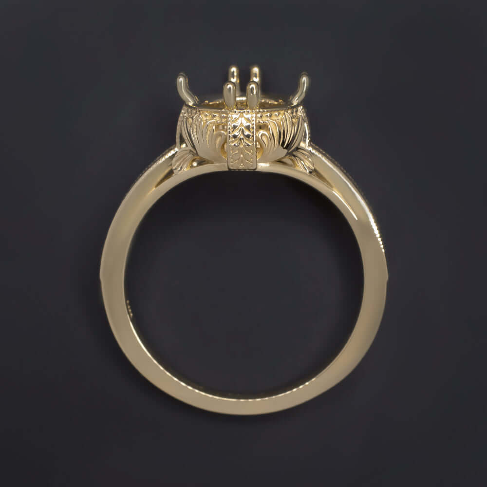 ART DECO VINTAGE STYLE SEMI-MOUNT PRONG SET SETTING 8mm ROUND RING 14K SOLITAIRE