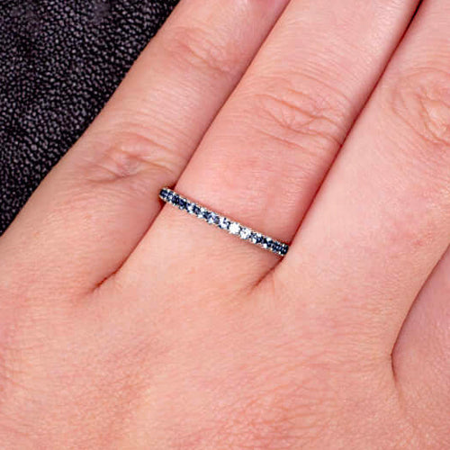14K WHITE GOLD ROYAL BLUE NATURAL SAPPHIRE ETERNITY RING STACKABLE