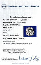 0.74ct CERTIFIED J VS2 OLD EUROPEAN CUT DIAMOND LOOSE VINTAGE NATURAL 3/4 CARAT