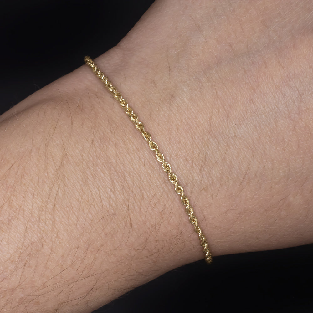 SOLID 14K YELLOW GOLD TWIST ROPE CHAIN BRACELET MENS LADIES CLASSIC SIMPLE LINK