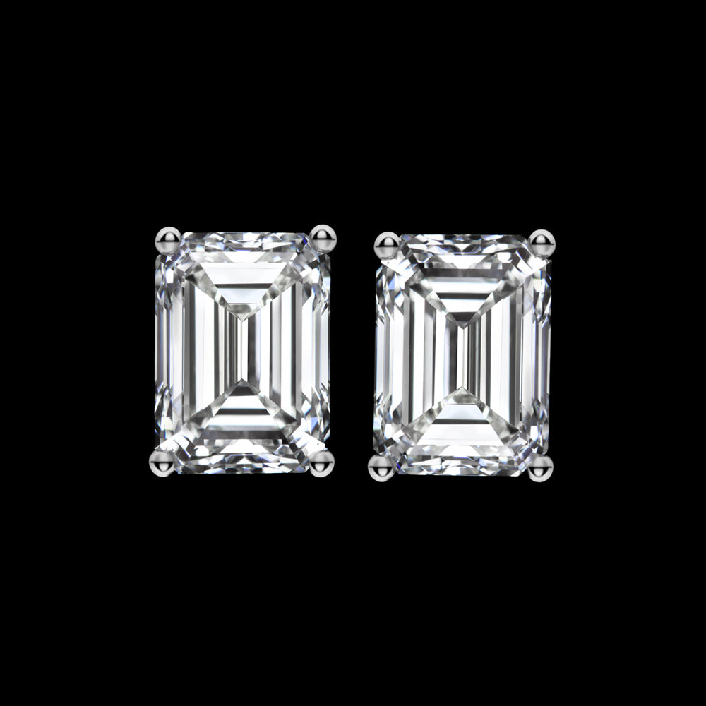 CARAT LAB CREATED DIAMOND STUD EARRINGS EMERALD CUT PAIR