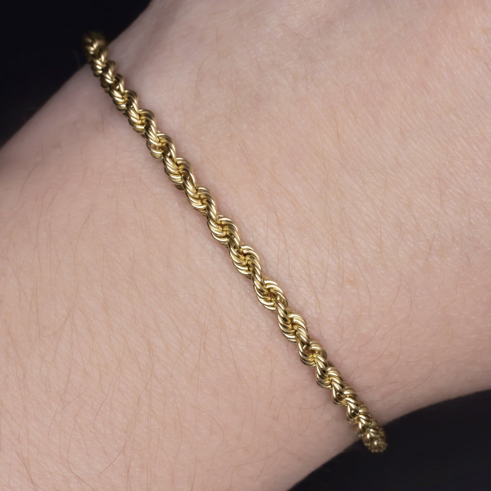 SOLID 10K YELLOW GOLD TWISTED ROPE CHAIN BRACELET 3mm MENS LADIES CLASSIC SIMPLE