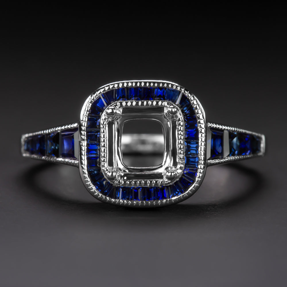 SAPPHIRE ENGAGEMENT RING SETTING SQUARE ROUND CUT MOUNT VINTAGE STYLE ART DECO