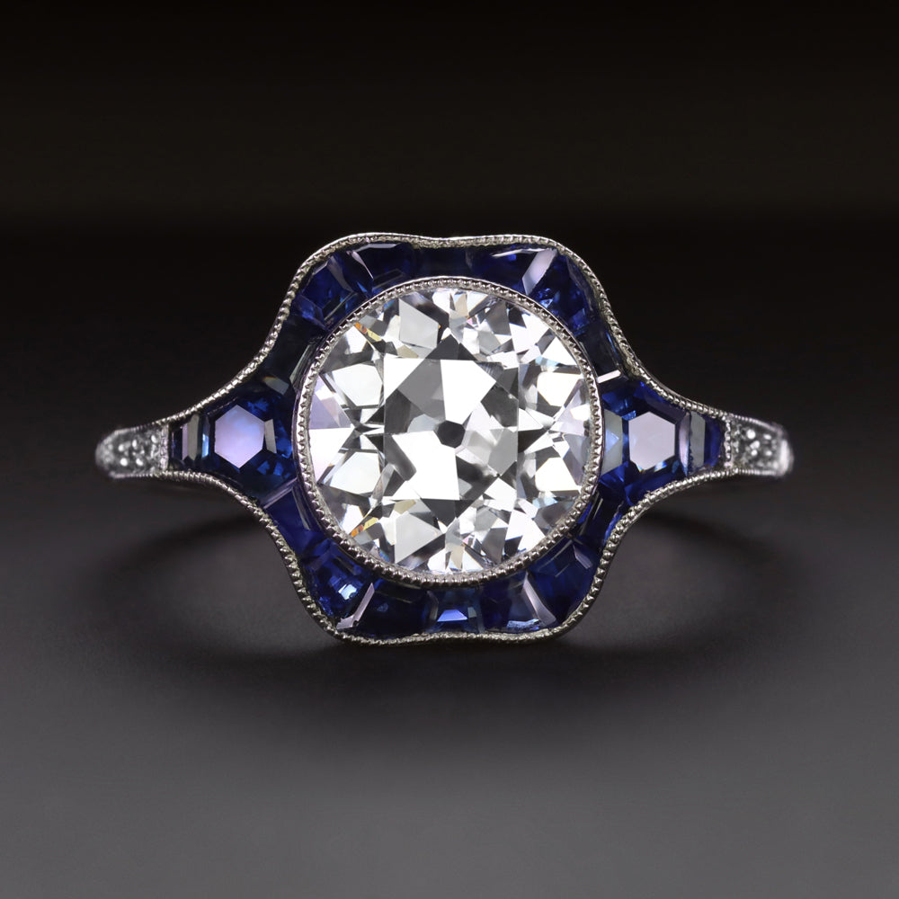 Art deco platinum diamond sapphire ring Clearance