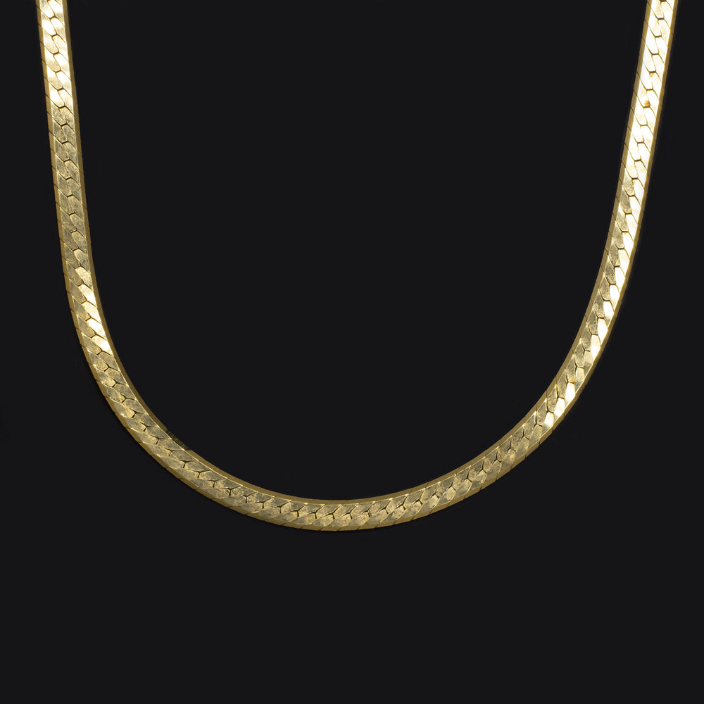 SOLID 14K YELLOW GOLD FLAT SNAKE CHAIN 16 INCH 3mm HERRINGBONE OMEGA NECKLACE