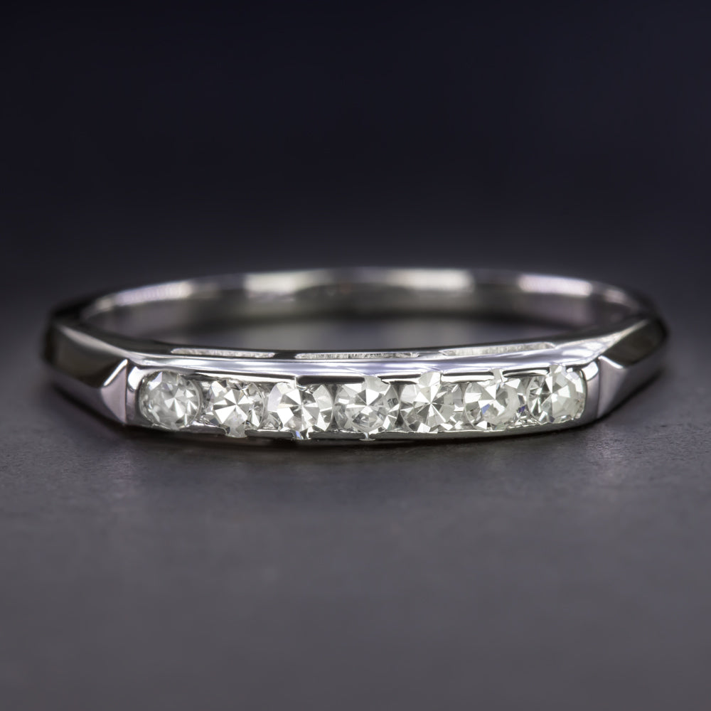 VINTAGE DIAMOND WEDDING RING STACKING BAND 14k WHITE GOLD NATURAL RETRO ...