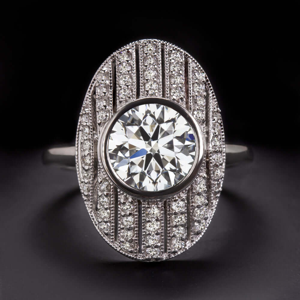 2.42ct LAB CREATED DIAMOND COCKTAIL RING CERT G VS1 IDEAL ROUND CUT VINTAGE OVAL