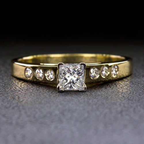 PRINCESS CUT DIAMOND ENGAGEMENT RING 14k YELLOW GOLD NATURAL FLUSH