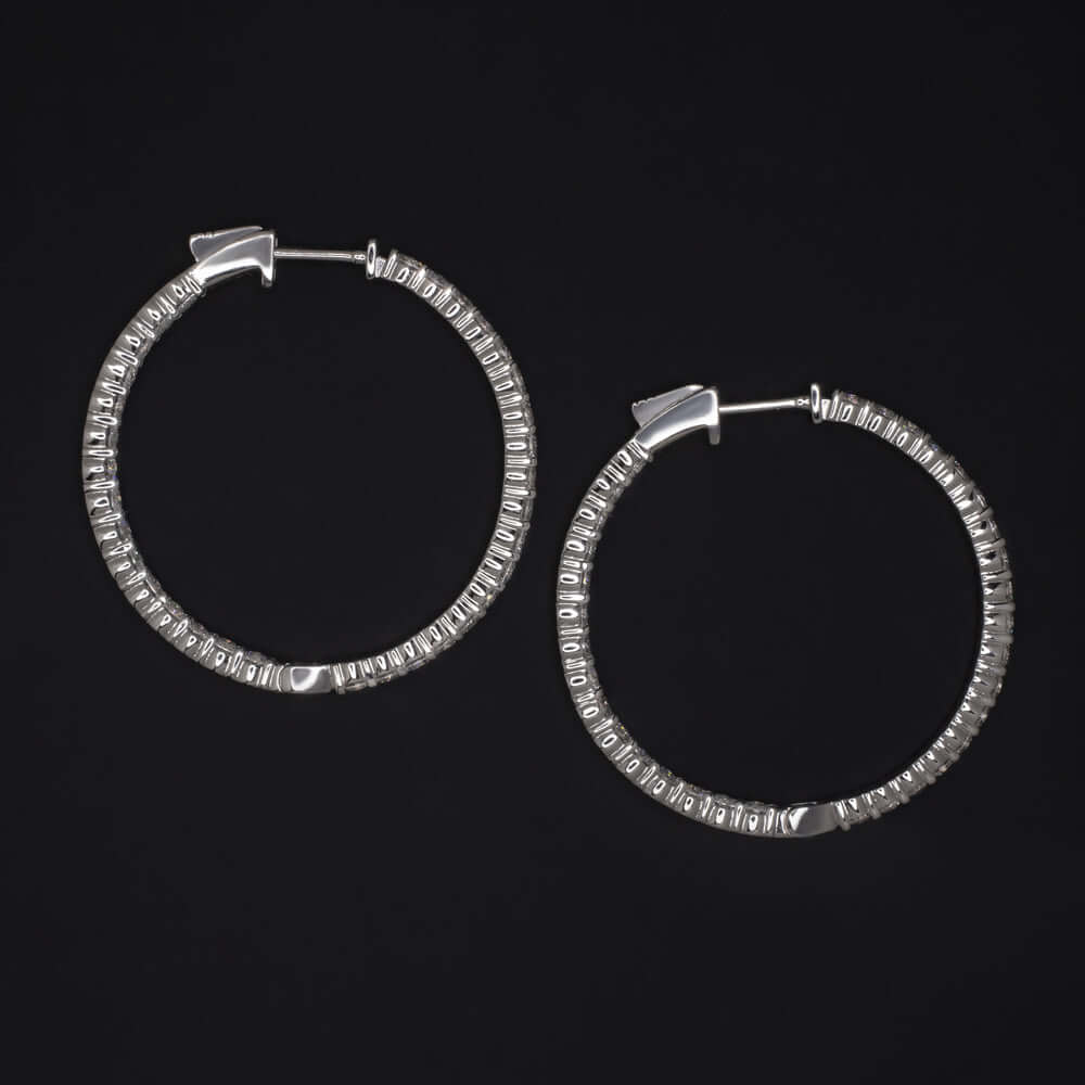 3 CARAT LAB CREATED DIAMOND HOOP EARRINGS 1.3 INCH IN & OUT 14k WHITE GOLD LARGE