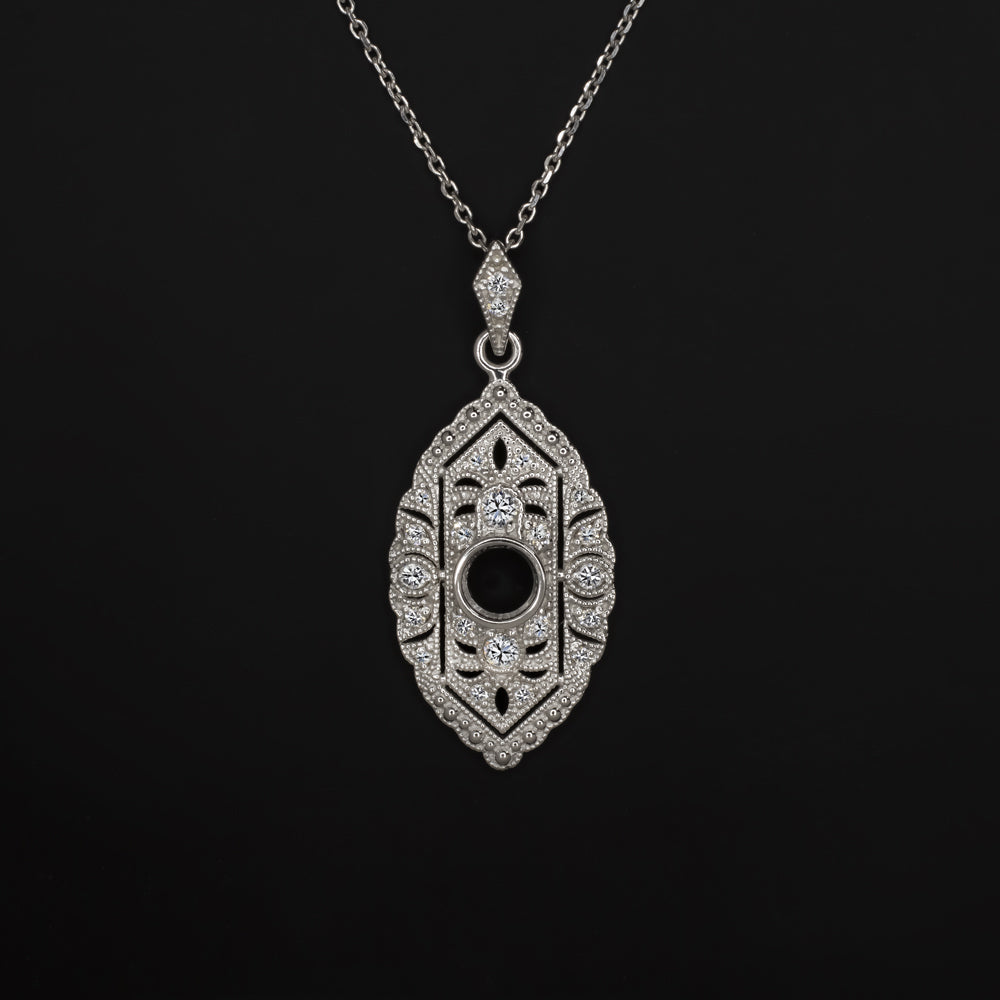 Sterling Silver Art Deco Necklace - Vintage Elegance pendant, 18