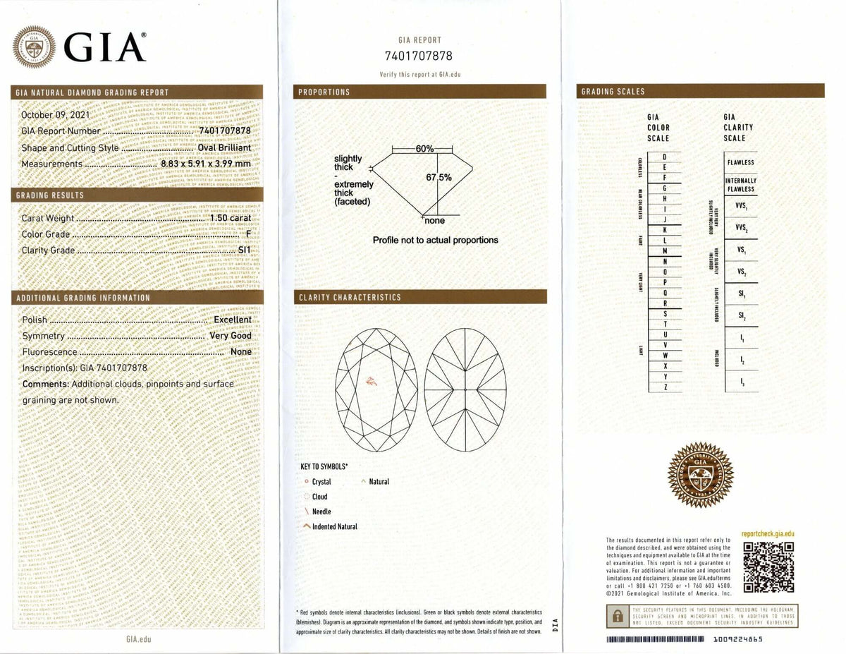 1.5 CARAT F SI1 GIA CERTIFIED OVAL CUT DIAMOND NATURAL LOOSE SHAPE ENGAGEMENT