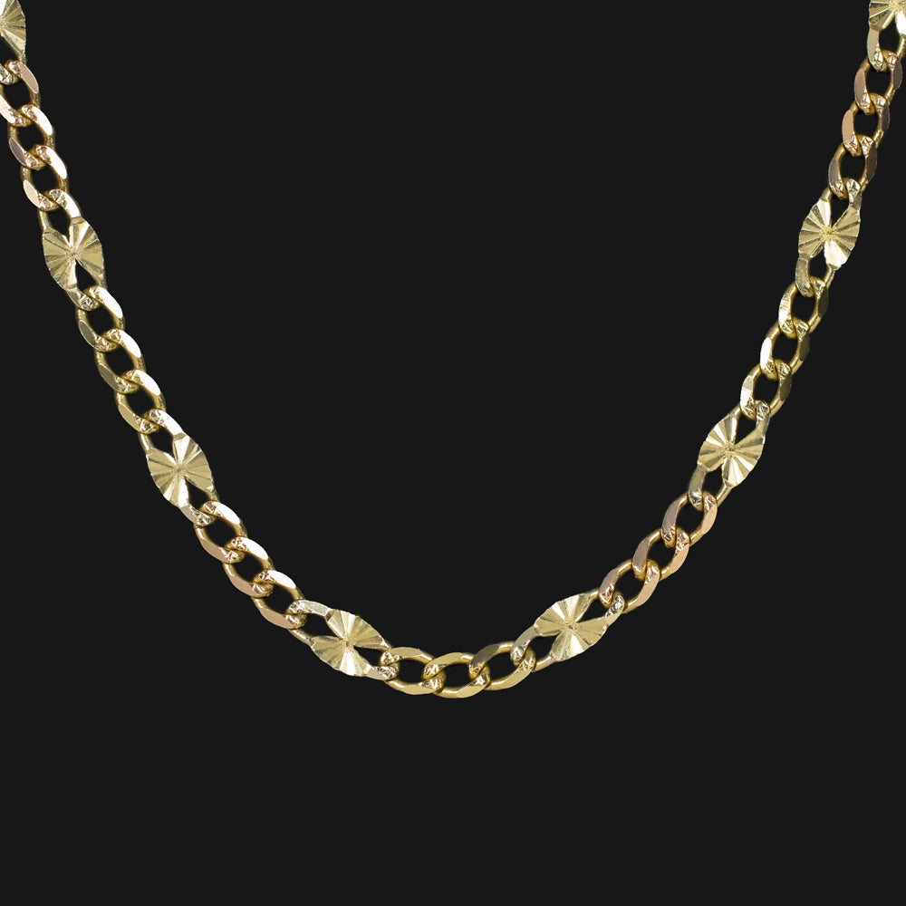 SOLID 14k TWO TONE GOLD CHAIN LINK NECKLACE 24 INCH YELLOW ROSE