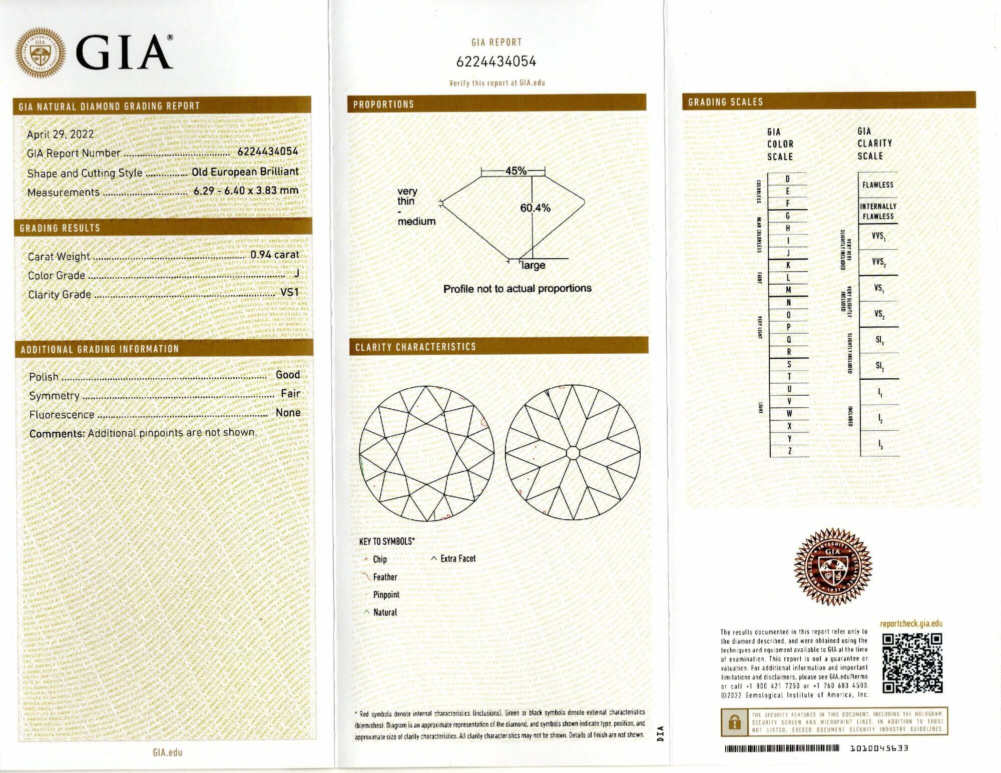 0.94ct GIA CERTIFIED J VS1 OLD EUROPEAN CUT DIAMOND LOOSE NATURAL VINTAGE ESTATE