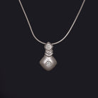 VINTAGE DIAMOND 14k WHITE GOLD NECKLACE PENDANT 80s RETRO FLUSH SET SATIN ESTATE