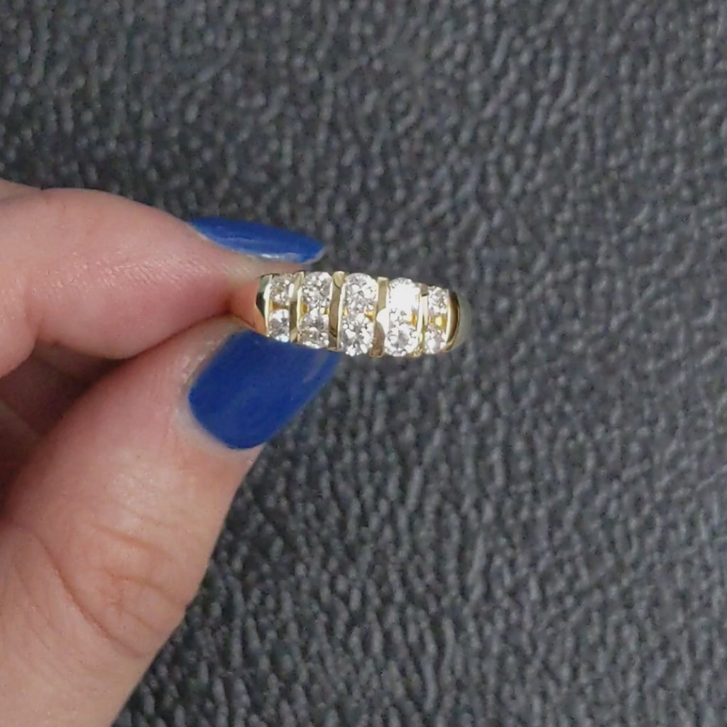 1 CARAT G-H VS DIAMOND COCKTAIL BAND 18k YELLOW GOLD TWO ROW RING CHANNEL SET