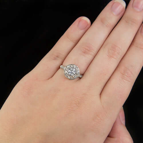 3/4ct LAB CREATED DIAMOND RING VINTAGE STYLE COCKTAIL FILIGREE HALO IDEAL ROUND