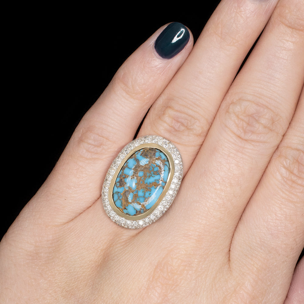 TURQUOISE 2.5ct DIAMOND COCKTAIL RING NATURAL STATEMENT YELLOW GOLD BIG BLUE